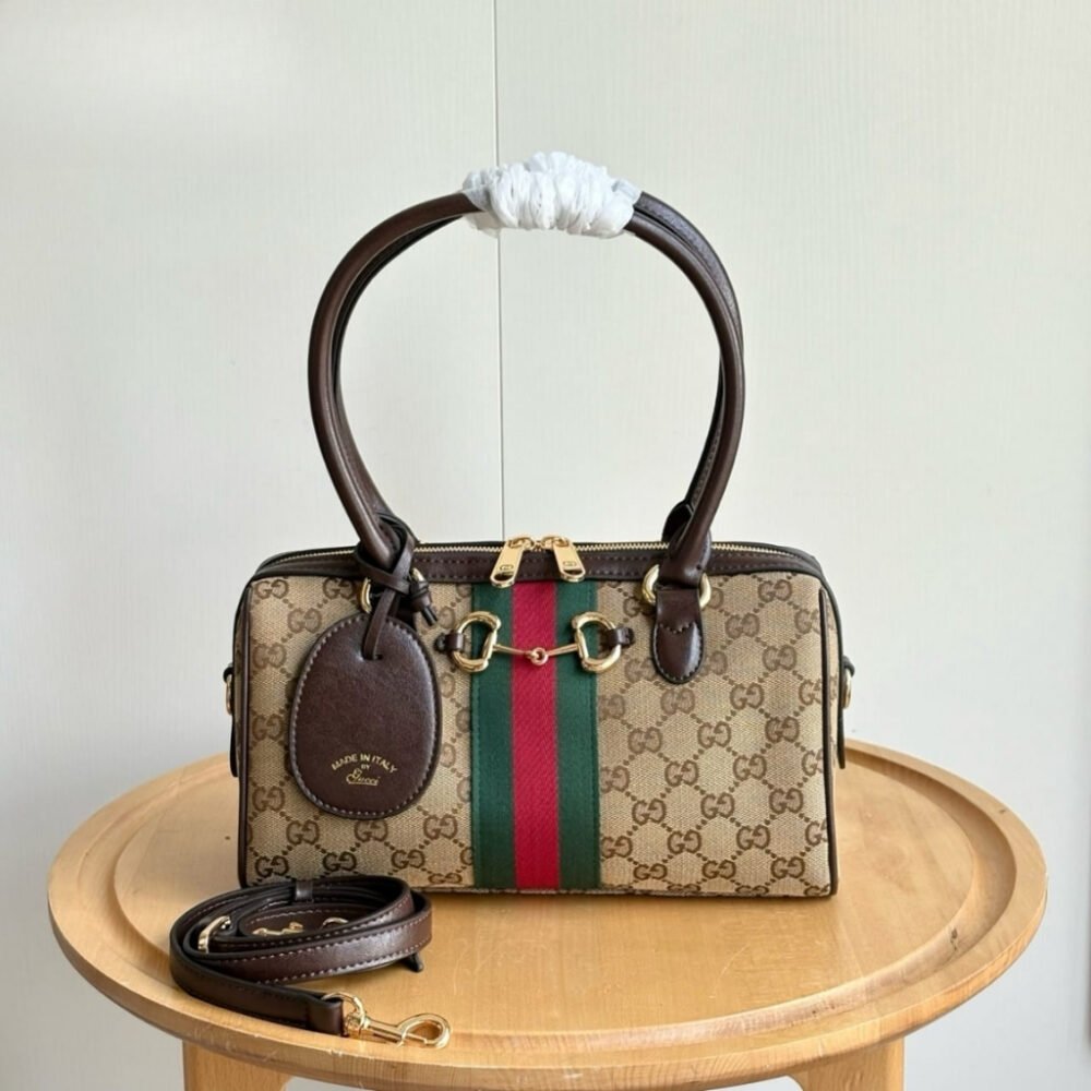 Gucci Borsetto Medium Boston Bag GG Canvas Sand And Brown 28Cm 866732 FAFV9 9653