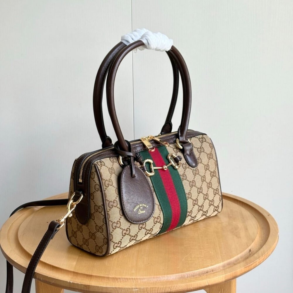 Gucci Borsetto Medium Boston Bag GG Canvas Sand And Brown 28Cm 866732 FAFV9 9653