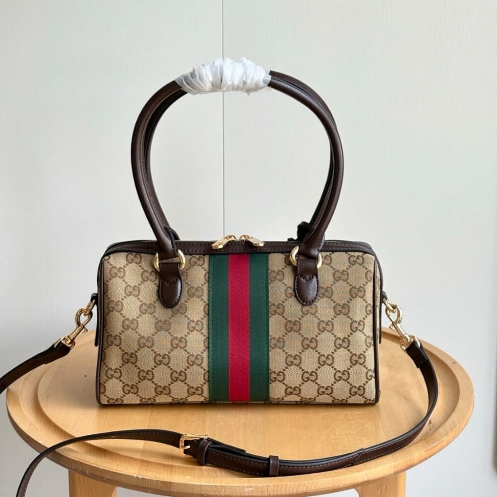 Gucci Borsetto Medium Boston Bag GG Canvas Sand And Brown 28Cm 866732 FAFV9 9653