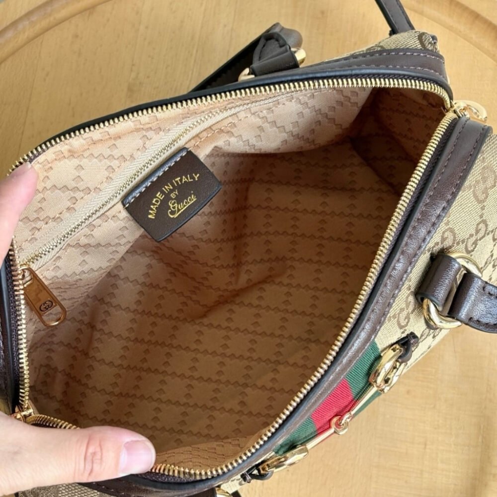 Gucci Borsetto Medium Boston Bag GG Canvas Sand And Brown 28Cm 866732 FAFV9 9653