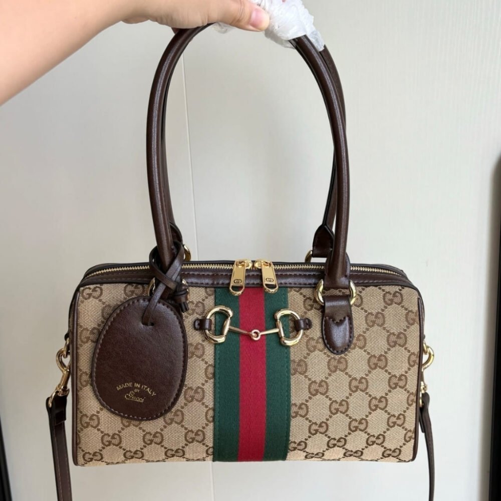 Gucci Borsetto Medium Boston Bag GG Canvas Sand And Brown 28Cm 866732 FAFV9 9653