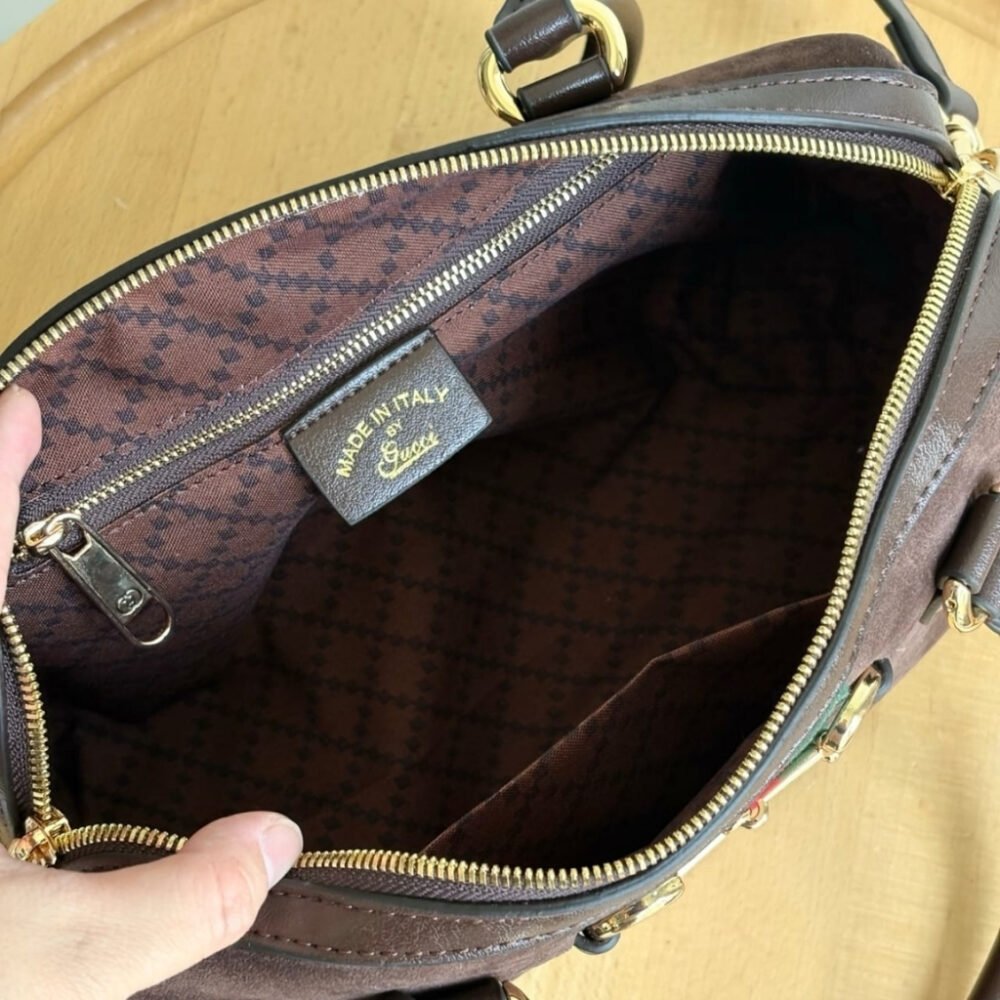 Gucci Borsetto Medium Boston Bag Suede Leather Dark Brown 28Cm 866732 AAGIR 2146