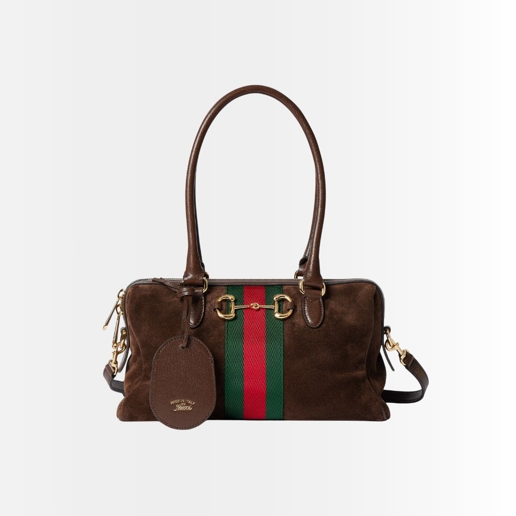 Gucci Borsetto Medium Boston Bag Suede Leather Dark Brown 28Cm 866732 AAGIR 2146