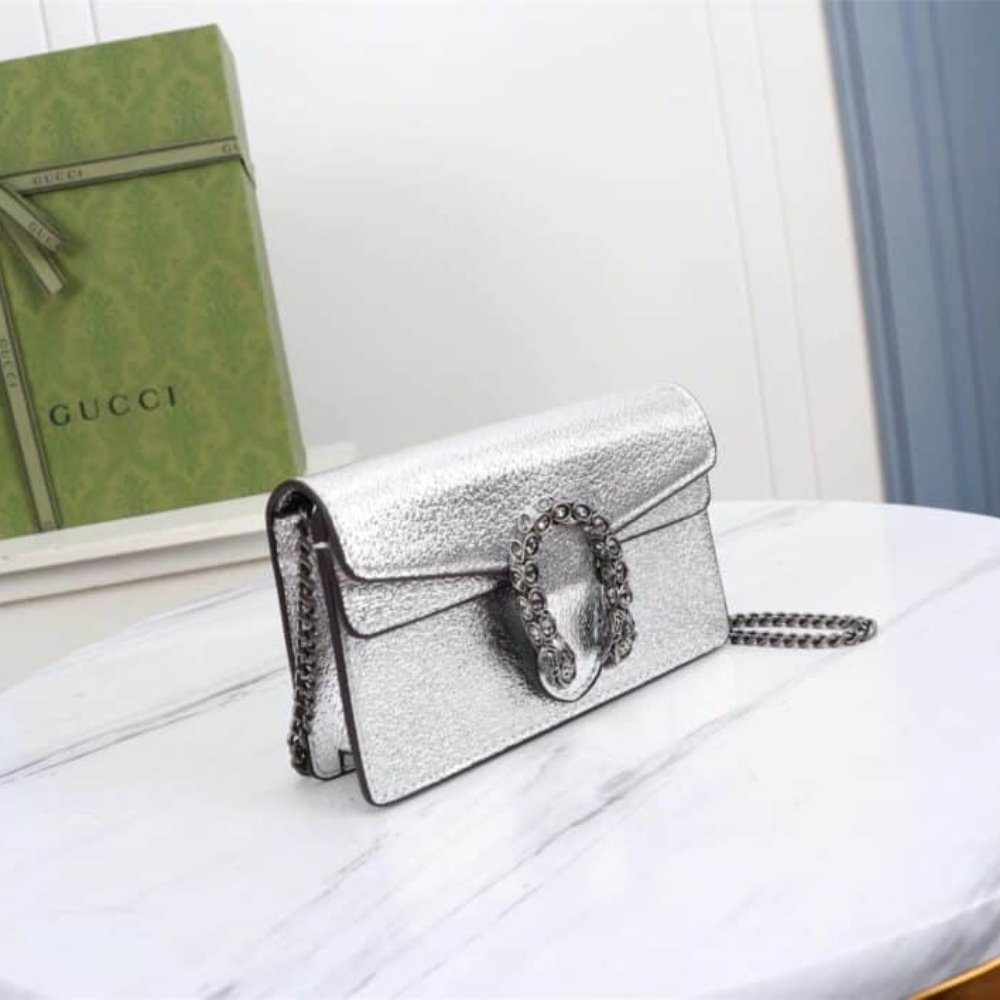 Gucci Dionysus Super Mini Crossbody Bag Silver 16Cm 476432 1TRBN 8173