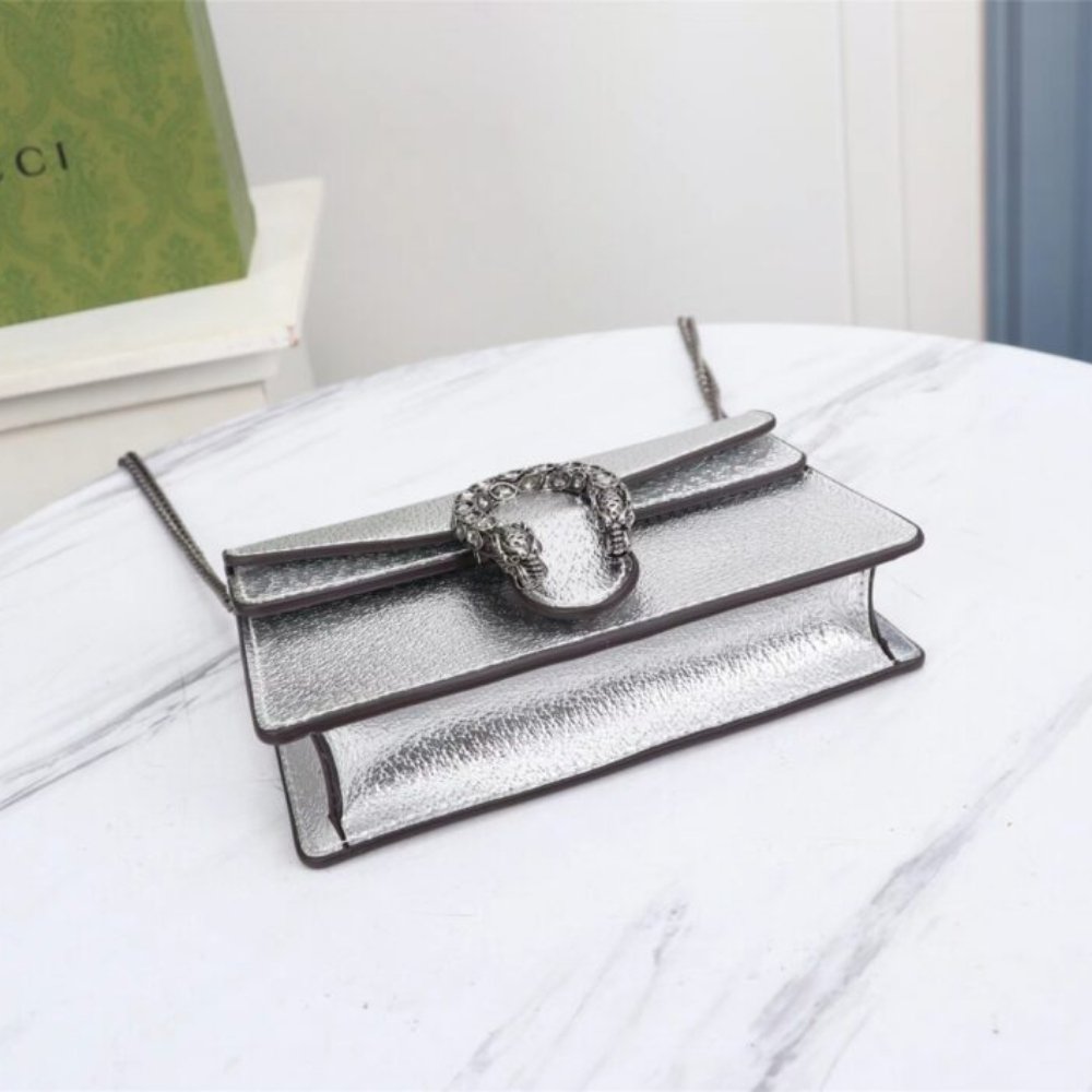 Gucci Dionysus Super Mini Crossbody Bag Silver 16Cm 476432 1TRBN 8173