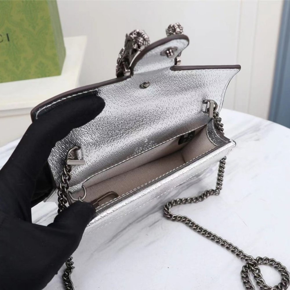 Gucci Dionysus Super Mini Crossbody Bag Silver 16Cm 476432 1TRBN 8173