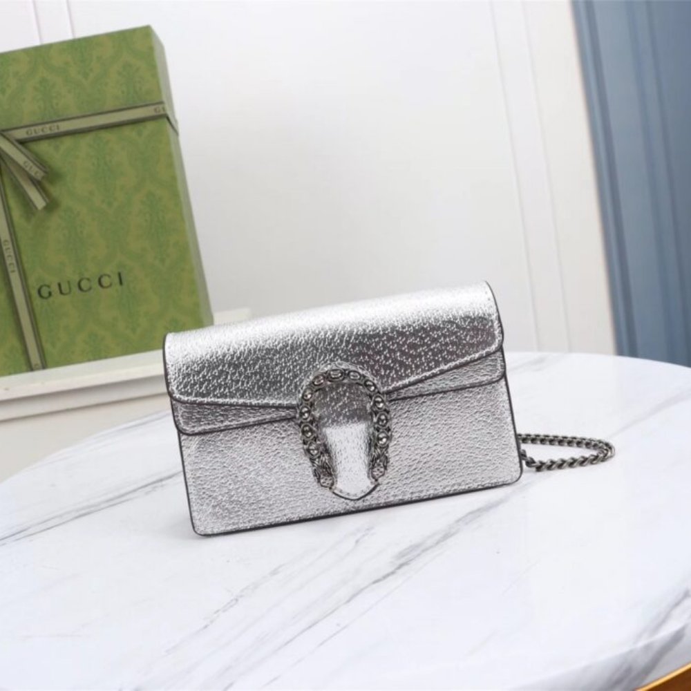 Gucci Dionysus Super Mini Crossbody Bag Silver 16Cm 476432 1TRBN 8173