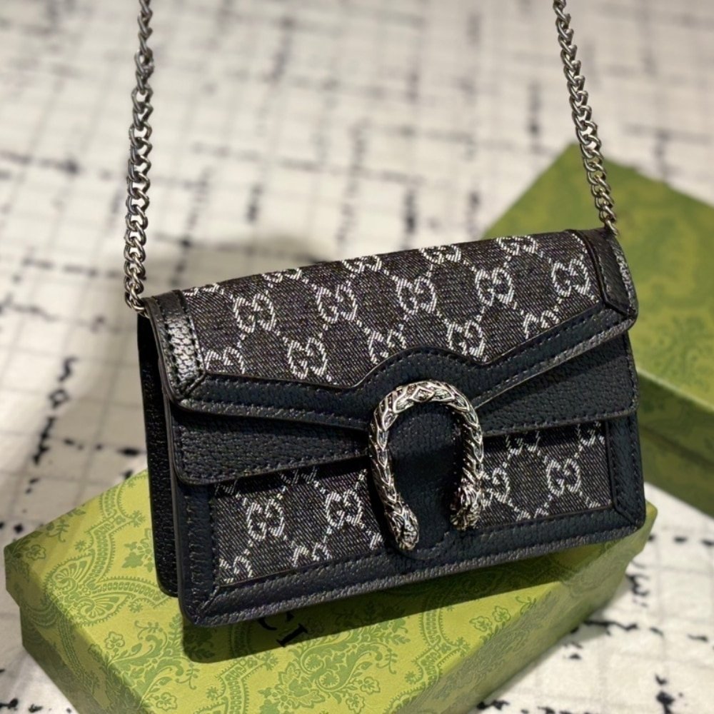Gucci Dionysus Super Mini GG Shoulder Bag Black 16Cm