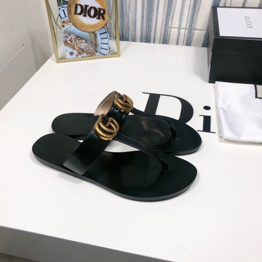 Gucci Double G Thong Leather Black 497444 A3N00 1000