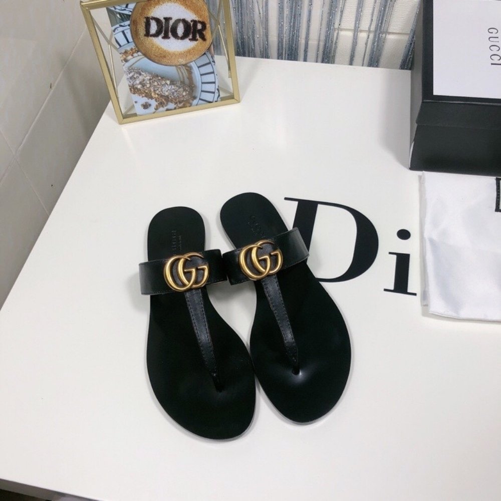 Gucci Double G Thong Leather Black 497444 A3N00 1000