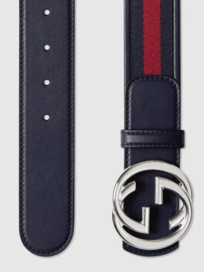 Gucci Elastic Web Belt With Interlocking G Buckle Blue And Red 38mm 432707 HAENN 8497