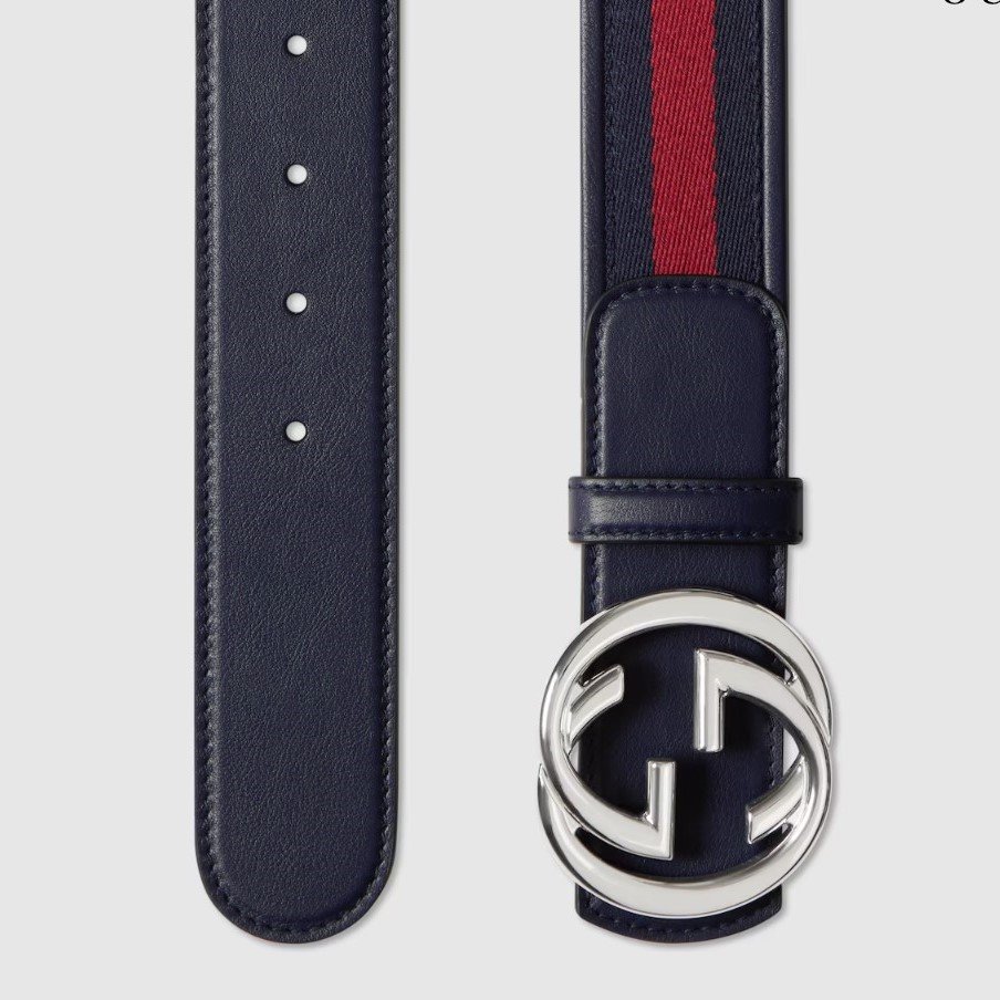 Gucci Elastic Web Belt With Interlocking G Buckle Blue And Red 38mm 432707 HAENN 8497