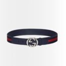 Gucci Elastic Web Belt With Interlocking G Buckle Blue And Red 38mm 432707 HAENN 8497