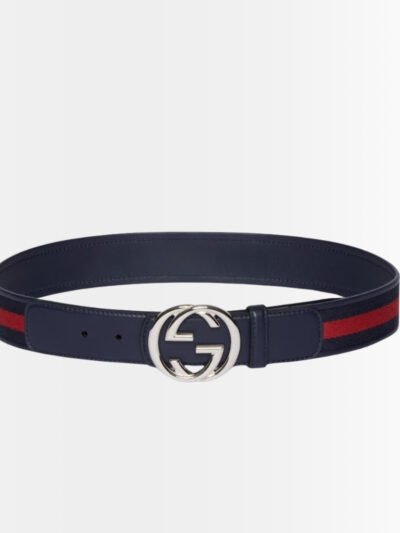 Gucci Elastic Web Belt With Interlocking G Buckle Blue And Red 38mm 432707 HAENN 8497