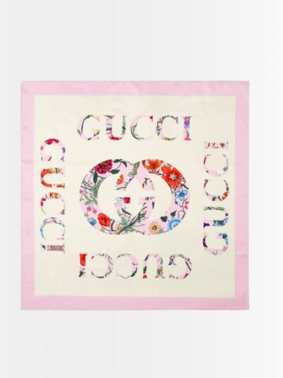 Gucci Flora Vintage Logo Print Silk Scarf Light Pink 70Cm