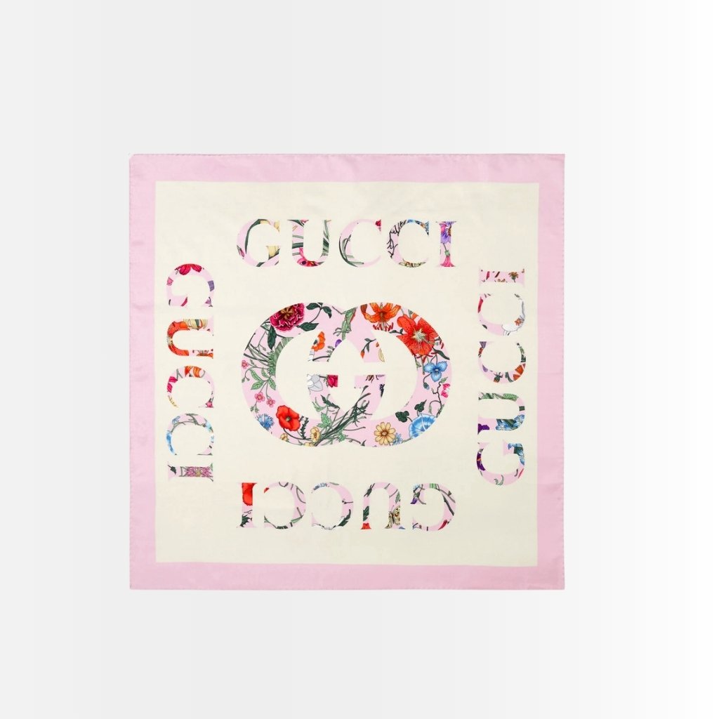 Gucci Flora Vintage Logo Print Silk Scarf Light Pink 70Cm