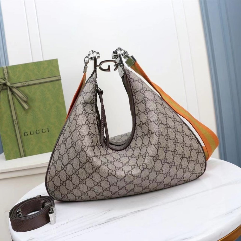 Gucci GG Attache Large Shoulder Bag Beige Ebony 35Cm 702823 96GRN 4091