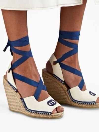Gucci GG Canvas Wedges Espadrilles Dark Blue