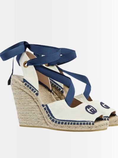 Gucci GG Canvas Wedges Espadrilles Dark Blue