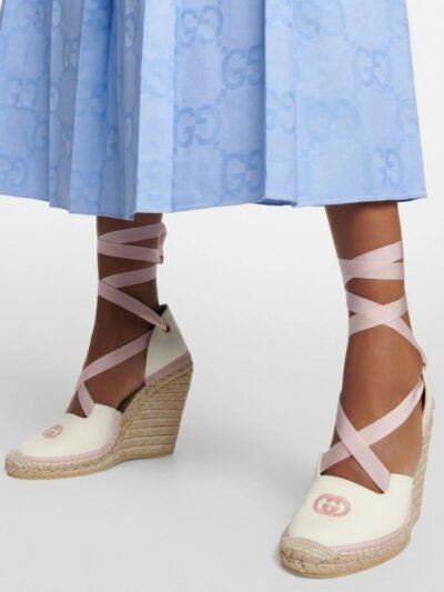 Gucci GG Canvas Wedges Espadrilles Pink