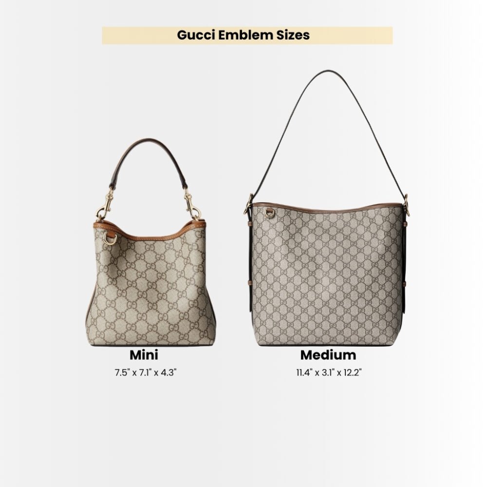 Gucci GG Emblem Medium Bucket Bag Beige And Dark Brown Fabric 31Cm 815103 FAD6L 9758