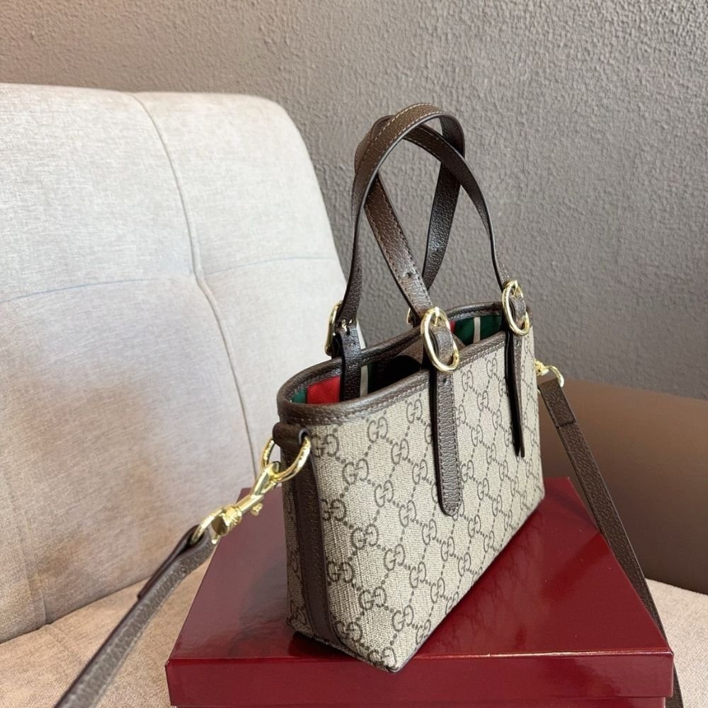 Gucci GG Emblem Mini Bag Beige and Dark Brown GG Fabric 17Cm 855491 FAEUC 9758