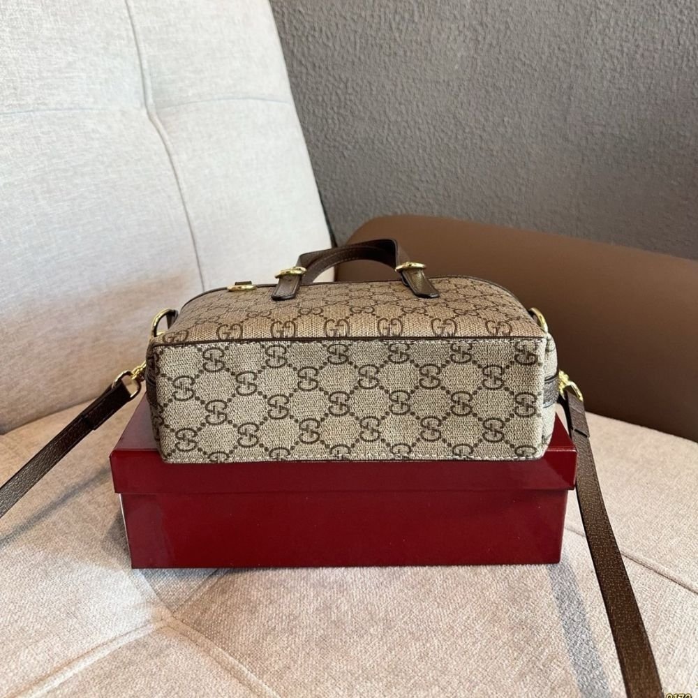 Gucci GG Emblem Mini Bag Beige and Dark Brown GG Fabric 17Cm 855491 FAEUC 9758