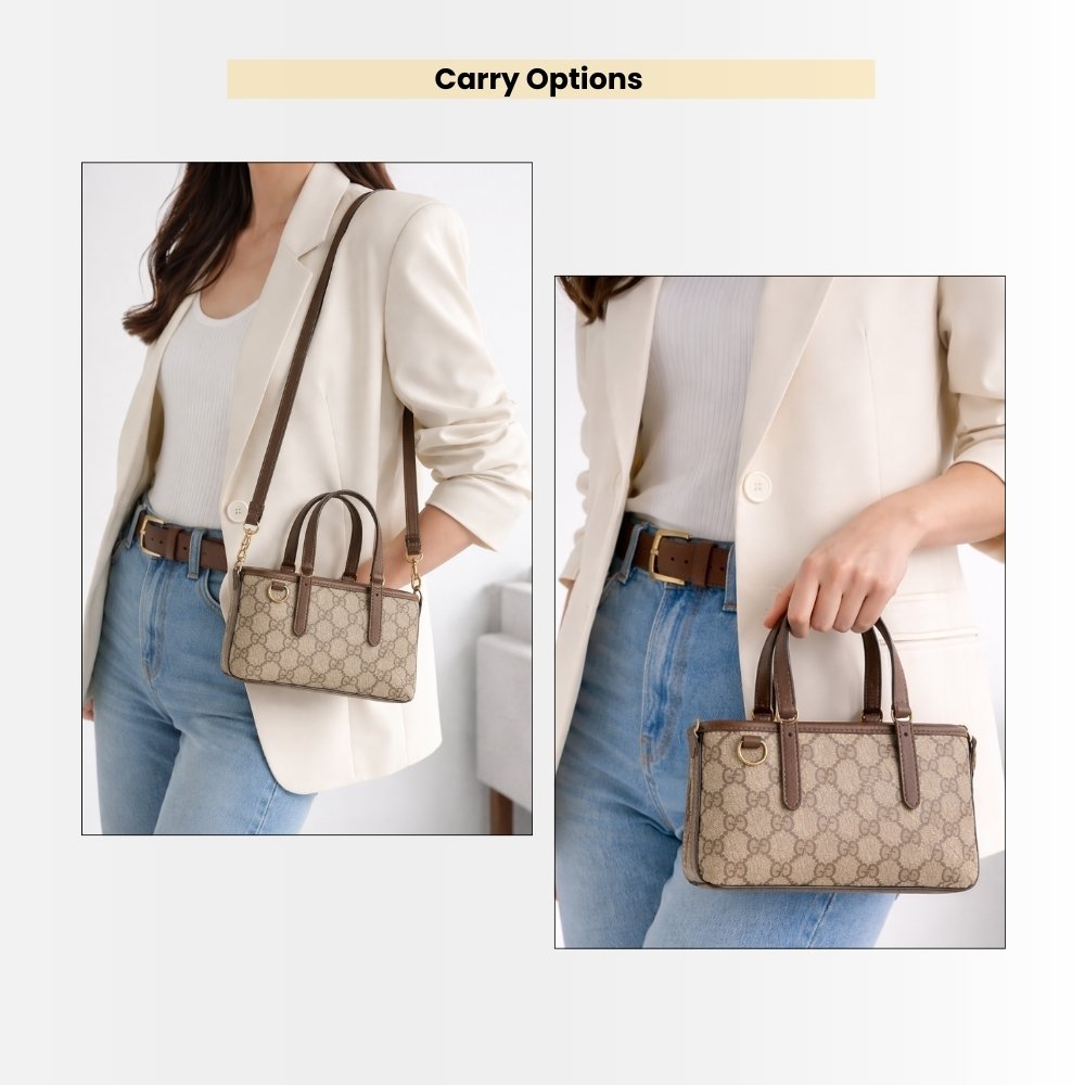 Gucci GG Emblem Mini Bag Beige and Dark Brown GG Fabric 17Cm 855491 FAEUC 9758