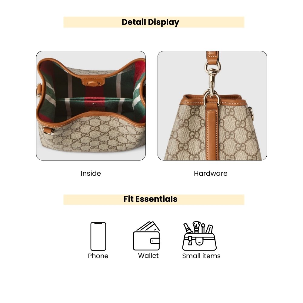 Gucci GG Emblem Mini Bucket Bag Beige And Dark Brown 19Cm 815118 FAD6L 9758