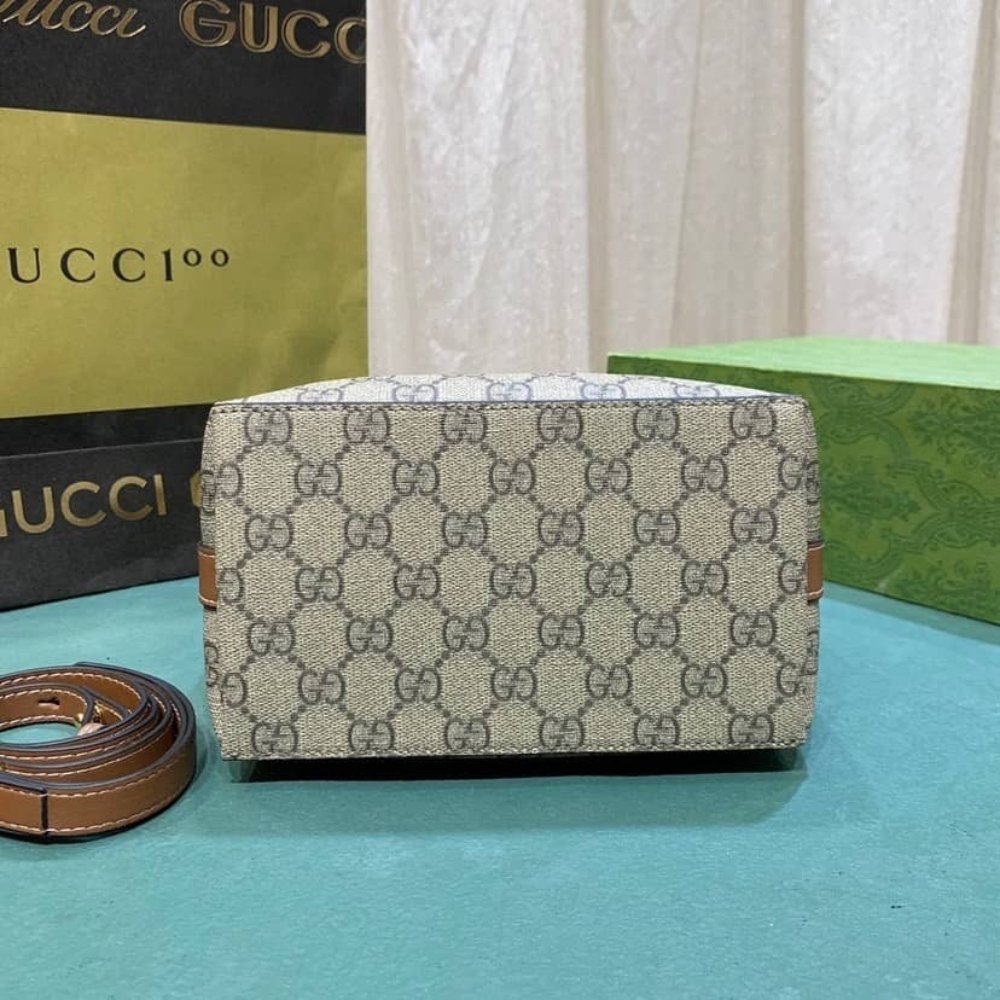 Gucci GG Emblem Mini Bucket Bag Beige And Dark Brown 19Cm 815118 FAD6L 9758