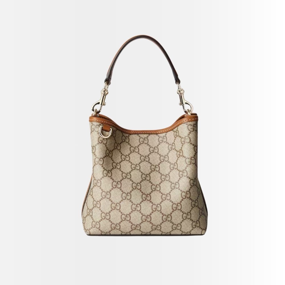 Gucci GG Emblem Mini Bucket Bag Beige And Dark Brown 19Cm 815118 FAD6L 9758