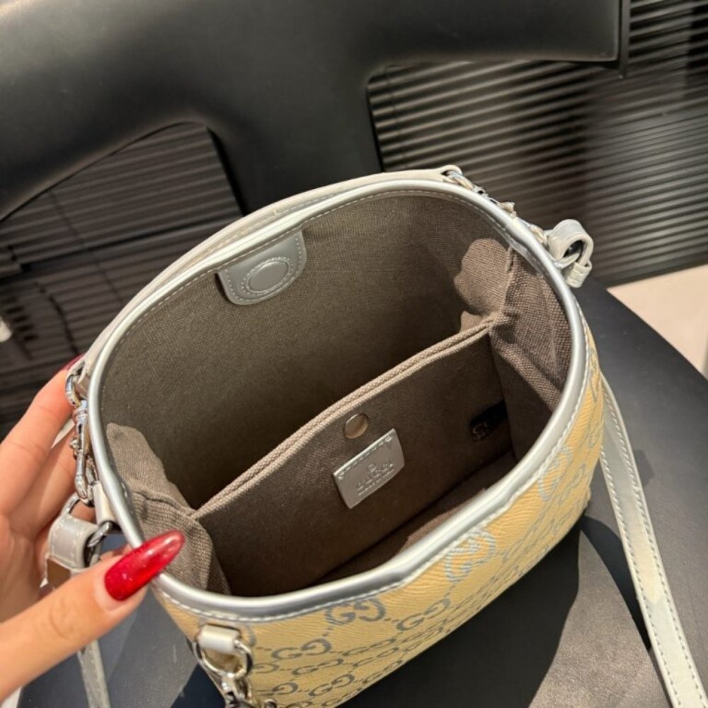 Gucci GG Emblem Mini Bucket Bag Yellow And Silver 20Cm