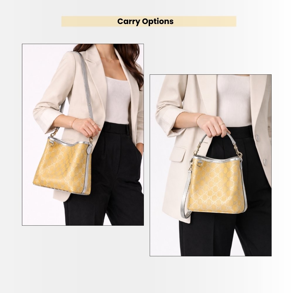 Gucci GG Emblem Mini Bucket Bag Yellow And Silver 20Cm