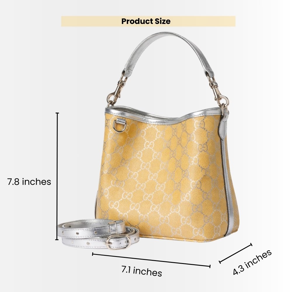 Gucci GG Emblem Mini Bucket Bag Yellow And Silver 20Cm
