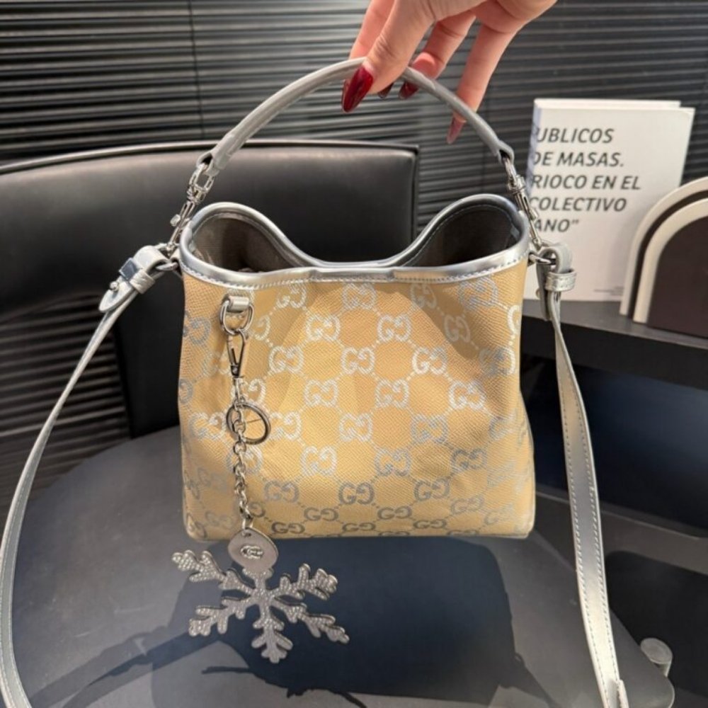 Gucci GG Emblem Mini Bucket Bag Yellow And Silver 20Cm