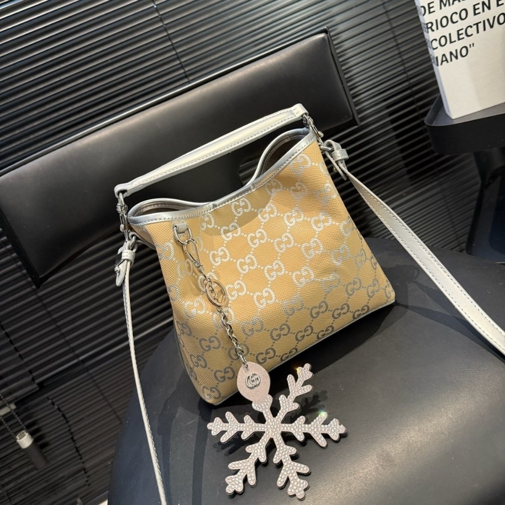 Gucci GG Emblem Mini Bucket Bag Yellow And Silver 20Cm