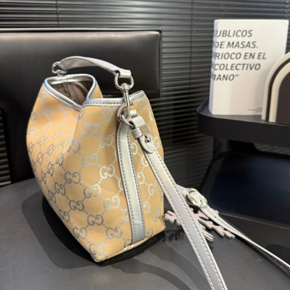 Gucci GG Emblem Mini Bucket Bag Yellow And Silver 20Cm