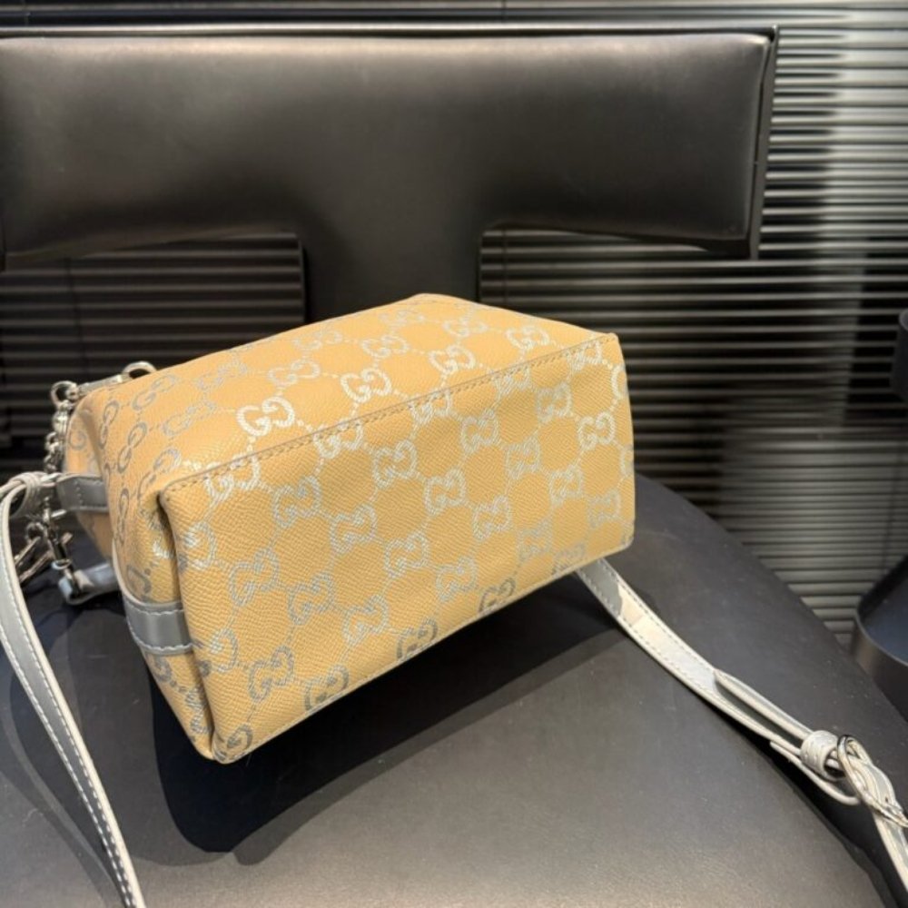 Gucci GG Emblem Mini Bucket Bag Yellow And Silver 20Cm