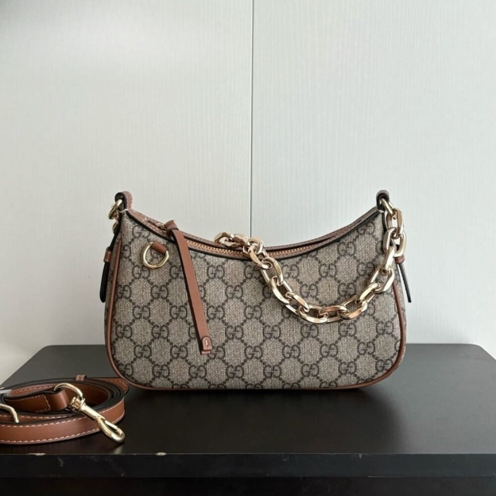Gucci GG Emblem Small Shoulder Bag Beige And Dark Brown 24Cm 847447 FAD6L 9758