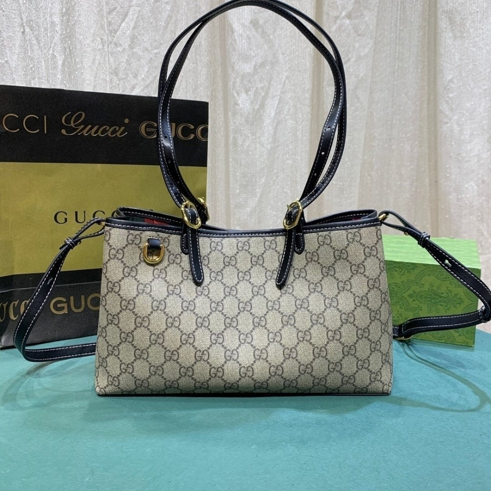 Gucci GG Emblem Small Tote Bag Beige And Black 31Cm 815214 FAD6L 9741