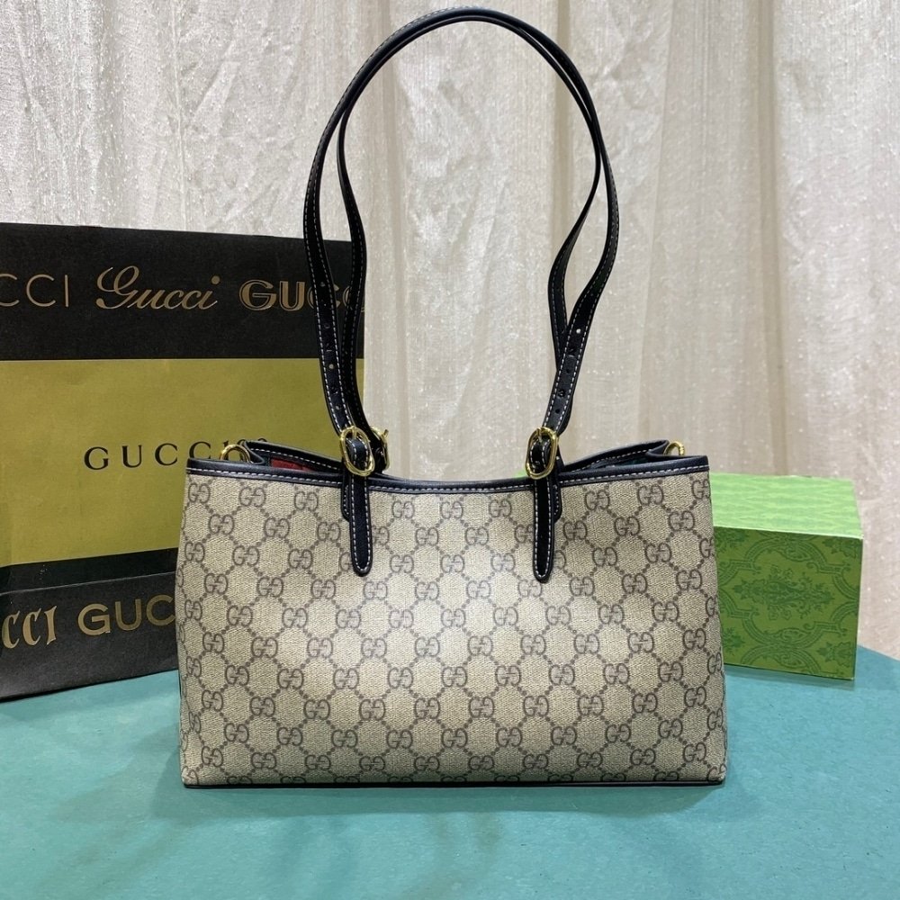 Gucci GG Emblem Small Tote Bag Beige And Black 31Cm 815214 FAD6L 9741