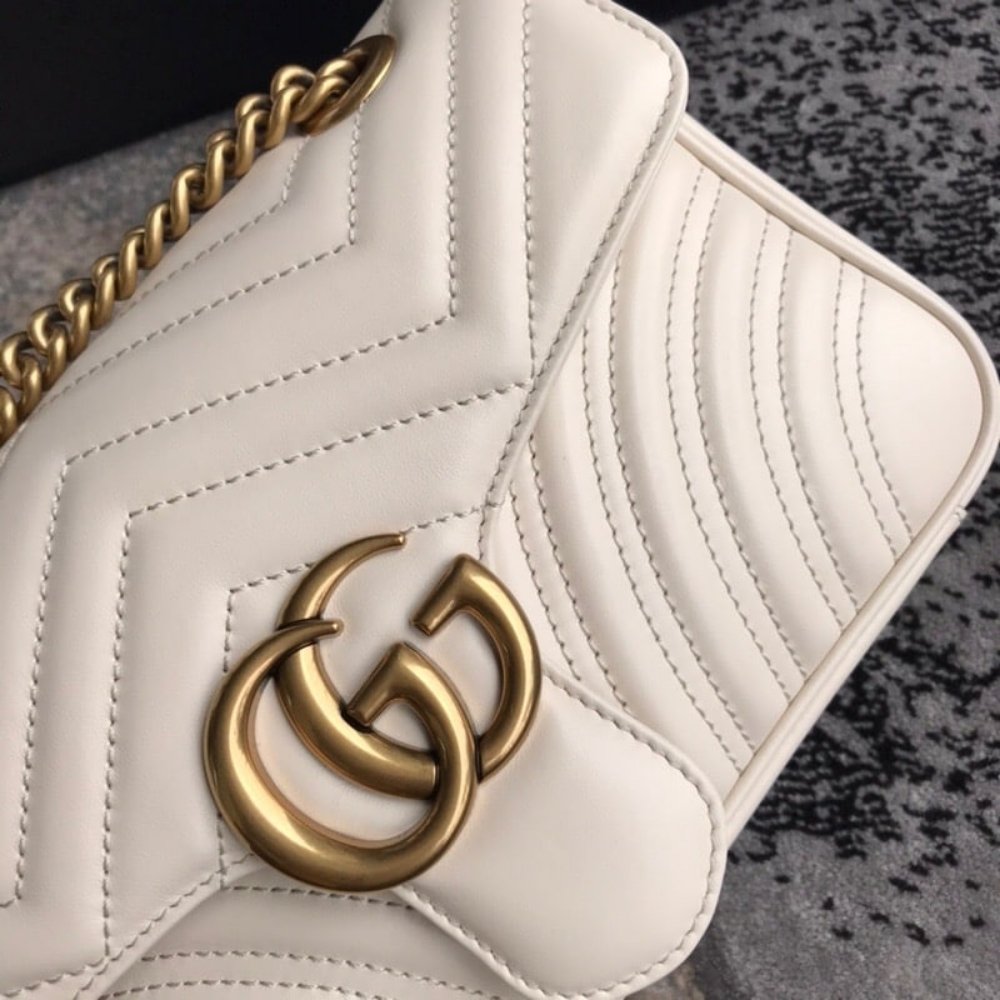 Gucci GG Marmont Mini Shoulder Bag White Matelasse 22Cm 446744 DTDIT 9022