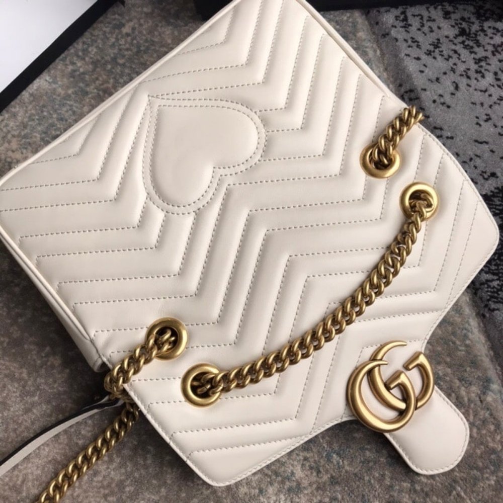 Gucci GG Marmont Mini Shoulder Bag White Matelasse 22Cm 446744 DTDIT 9022