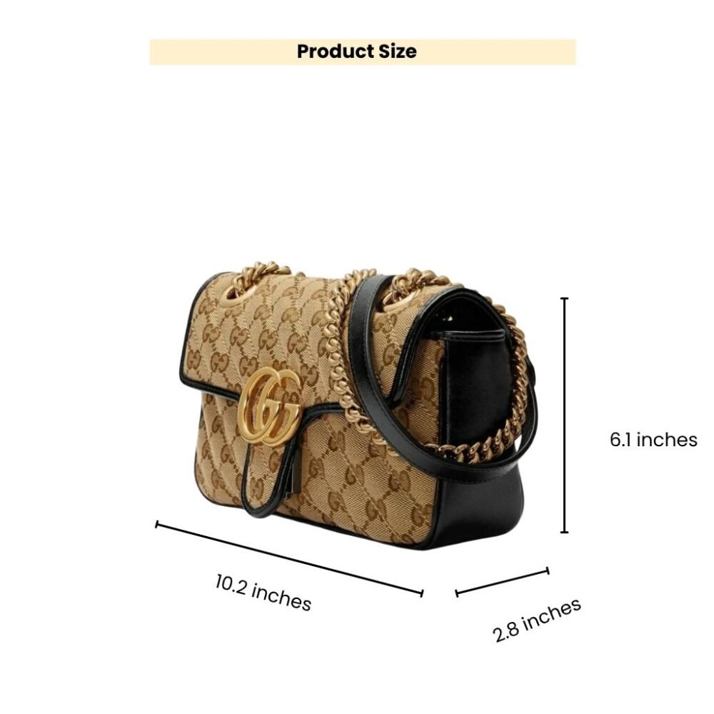 Gucci GG Marmont Small Shoulder Bag Beige Black 26Cm 443497 HVKEG 9772