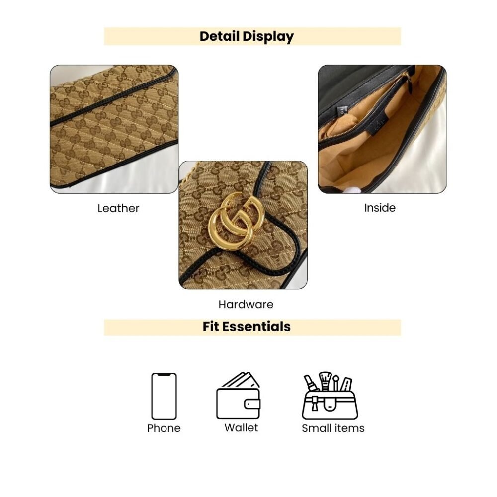 Gucci GG Marmont Small Shoulder Bag Beige Black 26Cm 443497 HVKEG 9772