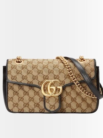 Gucci GG Marmont Small Shoulder Bag Beige Black 26Cm 443497 HVKEG 9772