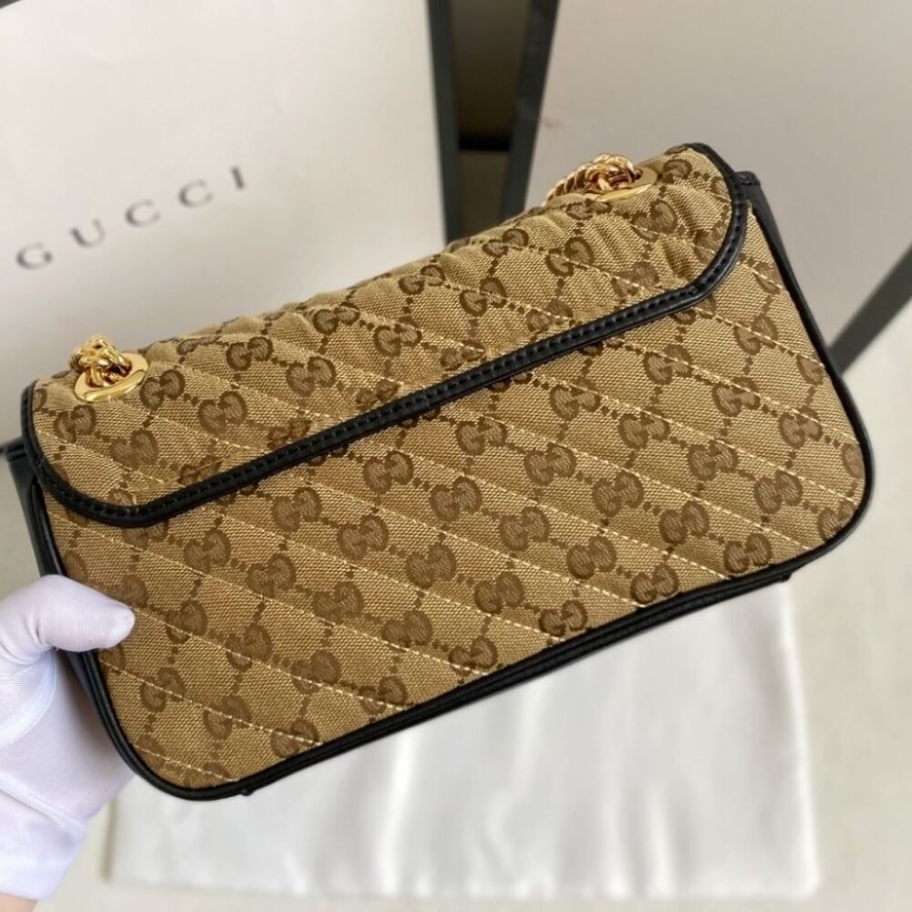 Gucci GG Marmont Small Shoulder Bag Beige Black 26Cm 443497 HVKEG 9772