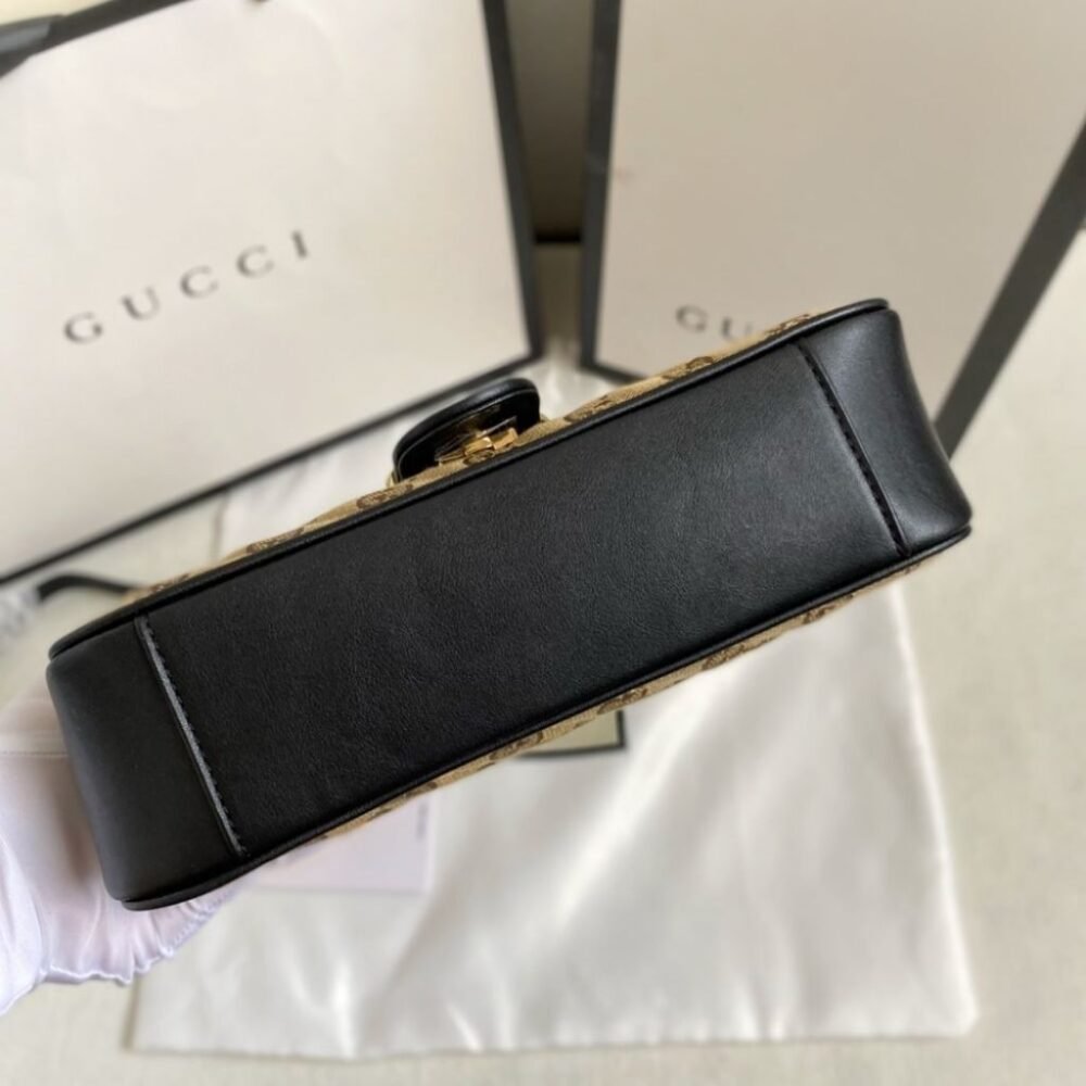 Gucci GG Marmont Small Shoulder Bag Beige Black 26Cm 443497 HVKEG 9772