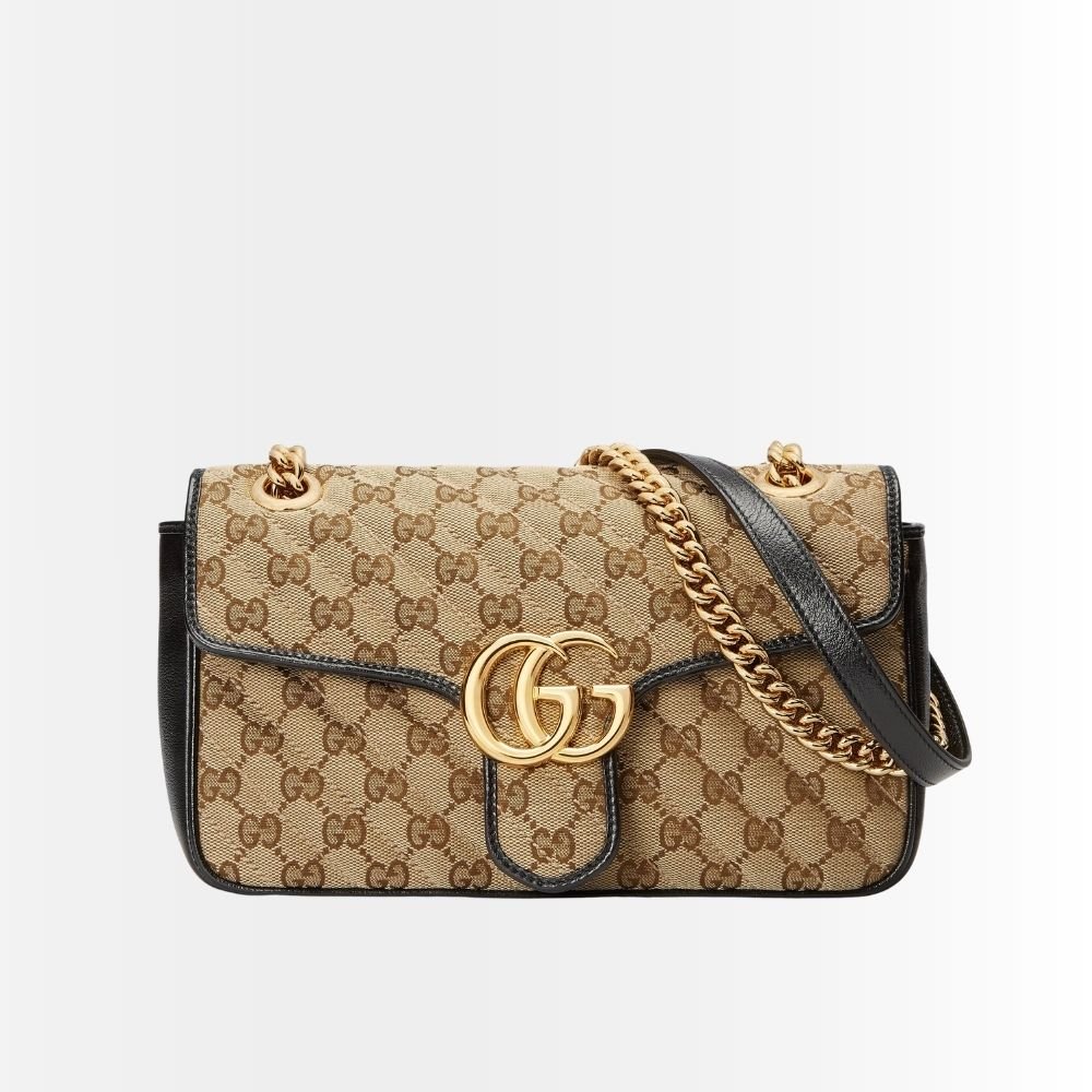 Gucci GG Marmont Small Shoulder Bag Beige Black 26Cm 443497 HVKEG 9772