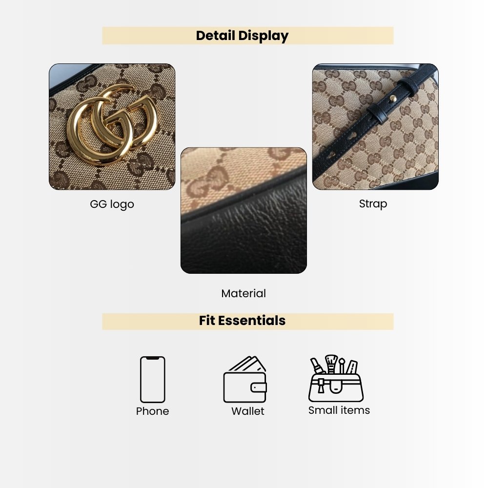 Gucci GG Marmont Small Shoulder Bag Beige Ebony 24Cm 447632 HVKEG 9772